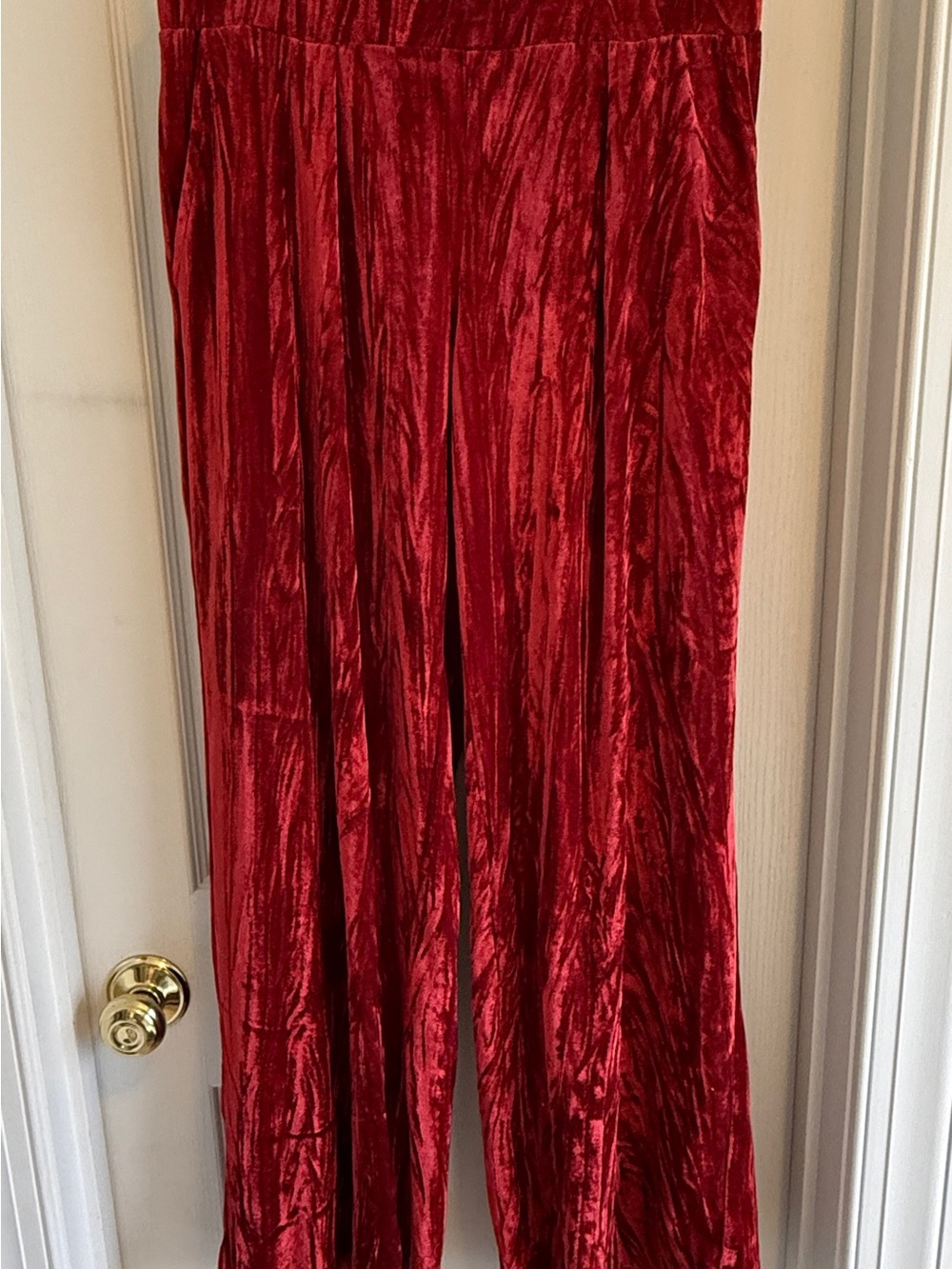 A New Day Red/Burgundy Velvet Elastic Waist Wide Leg Pants
